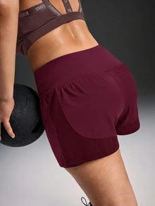 Powerista Women's Plus Size Solid Color Sports Shorts, Suitable For Running, Workout, Exercise, Yoga - Burgundy - View 7