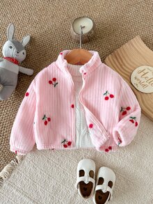 SHEIN 女嬰可愛百搭休閒毛絨碎花長袖冬季外套 - 粉色 - 查看 6