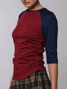 COUREZ 女款四分袖落肩 T-shirt / Y2K 黑色上衣 可愛上衣 秋季外出穿搭上衣 白色上衣 - 紅色 - 查看 4