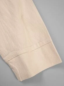 Selamara Plus Size Women's Round Neck Long Sleeve Solid Color Button Casual Comfortable Top - Apricot - View 4