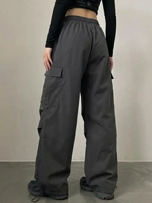 DAZY Women's Solid Color Drawstring Waist Casual Daily Long Pants - Dark Grey - View 6