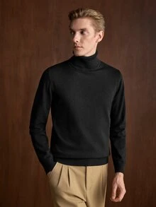 Manfinity CityGents 男士純色長袖立領休閒百搭日常毛衣，秋冬款 - 彩色 - 查看 5