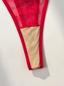 PetitDoll 女款唇形提花網紗內衣套裝，附綁帶丁字褲，6件組 - 彩色 - 查看 8