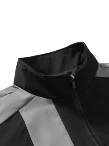 Manfinity Roughcore Men's Colorblock Long Sleeve Zip-Up Half-Placket Casual Jacket - Black - View 3