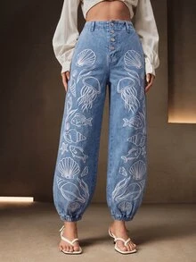 Anewsta Women's Exquisite Luxurious Heavy Embroidery Rope Decor White Long Pants For Summer Vacation - Blue - View 7