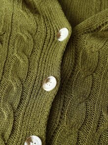 Sunspun Women Plus Size Loose Hooded Knit Cape, Cable Textured Knit Poncho With Button Placket & Fringe Hem, Green Daily Wear Shawl Cardigan - Dark Green - View 6