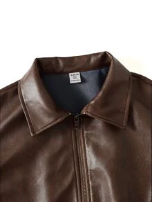 SHEIN جاكيت قصير من جلد PU مغسول باللون البني بطراز أمريكي عتيق جديد للخريف/الشتاء للفتيات المراهقات - بني - مشاهدة 4
