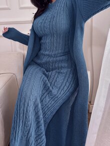 Feyla 女款 2 件組針織毛衣套裝，毛衣洋裝與開襟衫，適合約會、度假、派對、日常外出、聚會、戶外活動 - 藍色 - 查看 1