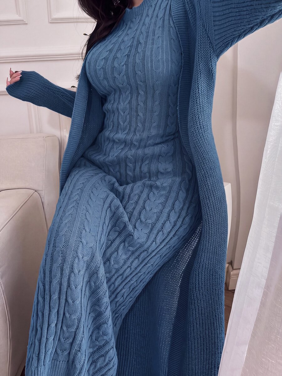 Feyla 女款 2 件組針織毛衣套裝,毛衣洋裝與開襟衫,適合約會、度假、派對、日常外出、聚會、戶外活動 - 藍色 - 查看 1