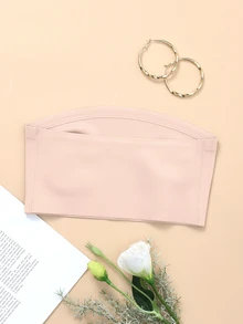 SHEIN 女款純色無鋼圈無肩帶舒適抹胸內衣 - 淺粉色 - 查看 5