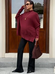 MaterniWear Sweater Hamil Lengan Panjang Minimalis Serbaguna Warna Polos - Burgundy - View 5