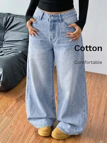 Coolane Women's Loose Wide Leg Jeans - Dark Wash - View 2