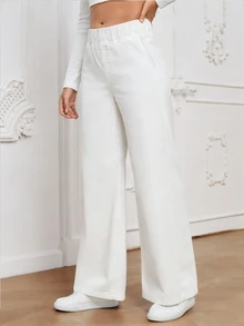 SHEIN Essnce Plus Size Women Casual Comfortable White Non-Stretch Denim Jeans - White - View 1