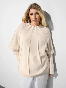 Maija Plus Size Women's Round Neck Batwing Long Sleeve Fashion Pullover Sweater - Beige - View 6