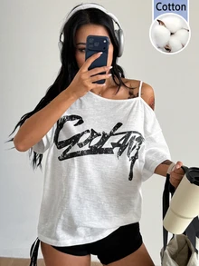 Coolane Dam T-shirt i streetwear för hösten, Y2K, med skelettgrafik, lös passform, svart, för utgång - Vitt - Visa 3