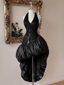 Lovelzi Women's Halter Neck Backless V-Neck Sleeveless Evening Dress With Asymmetrical Sexy Design, Suitable For Beach, Vacation, Wedding, Party, Graduation Party, Gift, Holiday, Date - Black - View 4