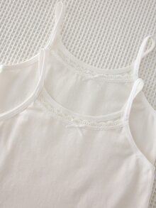 2 Set Pakaian Dalam Anak Perempuan, Model Dasar Manis Minimalis dengan Hiasan Renda Berwarna-warni, Model Camisole & Celana Dalam dengan Hiasan Renda, Pakaian Dalam Wanita - Putih - View 5