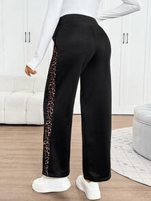 SHEIN Maternity Leopard Print Colorblock Adjustable Waist Casual Everyday Sweatpants - Grey - View 2