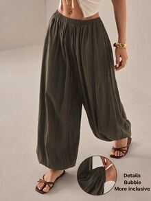 SHEIN PETITE 2026年女款春夏度假系列：優雅橄欖綠寬鬆喇叭褲 - 咖啡棕 - 查看 11
