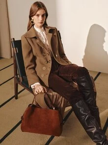 MOTF PREMIUM WOMEN'S AUTUMN/WINTER WOOL BLEND METAL DOUBLE-BREASTED SLIM FIT WAIST-CINCHING JACKET - Brown - View 4