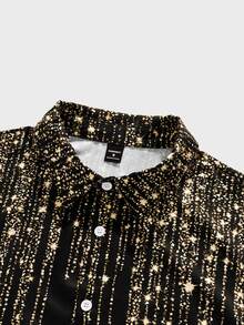 DSELFIQUE Men's Plus Size Fashion Sequin Pattern Print Button-Down Shirt - Black - View 2