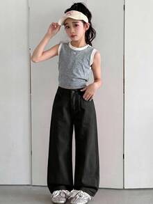 Dazy Kids 女童牛仔褲 春/夏新款 後口袋水鑽喇叭褲 (大號) - 黑色 - 查看 4