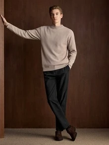 Manfinity CityGents Men's Thermal Lined Knitted Pullover Sweater Solid Color Mock Neck - Beige - View 6