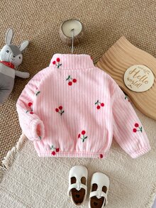 SHEIN 女嬰可愛百搭休閒毛絨碎花長袖冬季外套 - 粉色 - 查看 2