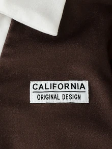 Baby Girl Casual Preppy 2 Pieces Set, Autumn Minimalist Brown Long Sleeve Polo Collar Top & Wide Leg - Brown - View 4