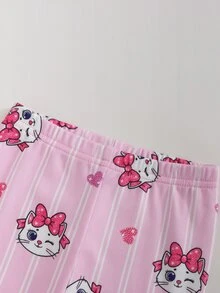 SHEIN 女嬰卡通貓咪印花長袖上衣與長褲居家服套裝 - 粉色 - 查看 6