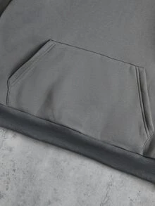 SHEIN 青少年男孩極簡高街小刺繡圖案套頭衛衣，舒適面料，獨特版型，秋冬新款，適合多種場合 - 深灰色 - 查看 4