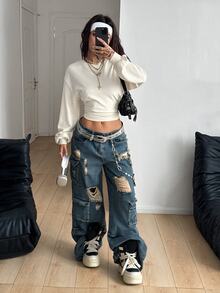 Coolane 女款素色百褶休閒日常長袖運動衫 - 杏色 - 查看 5