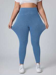 Flexra Fall Casual High Waist Skinny Tummy Control Stretchy Blue Denim Gym Daily Wear Plus Size Jeans For Women - Blue - View 4