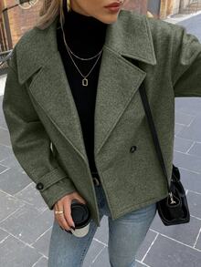 Easura Plus Size Overcoats - Army Green - View 7