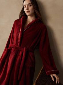 MOTF PREMIUM WOMEN'S FAUX PEARL DECOR CASUAL DAILY HOME SLEEPWEAR - Burgundy - View 7