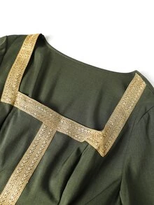 Rometta Plus Size Women's Colorblock Pleated Casual Party Dress - Army Green - View 3