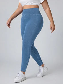 Flexra Fall Casual High Waist Skinny Tummy Control Stretchy Blue Denim Gym Daily Wear Plus Size Jeans For Women - Blue - View 3