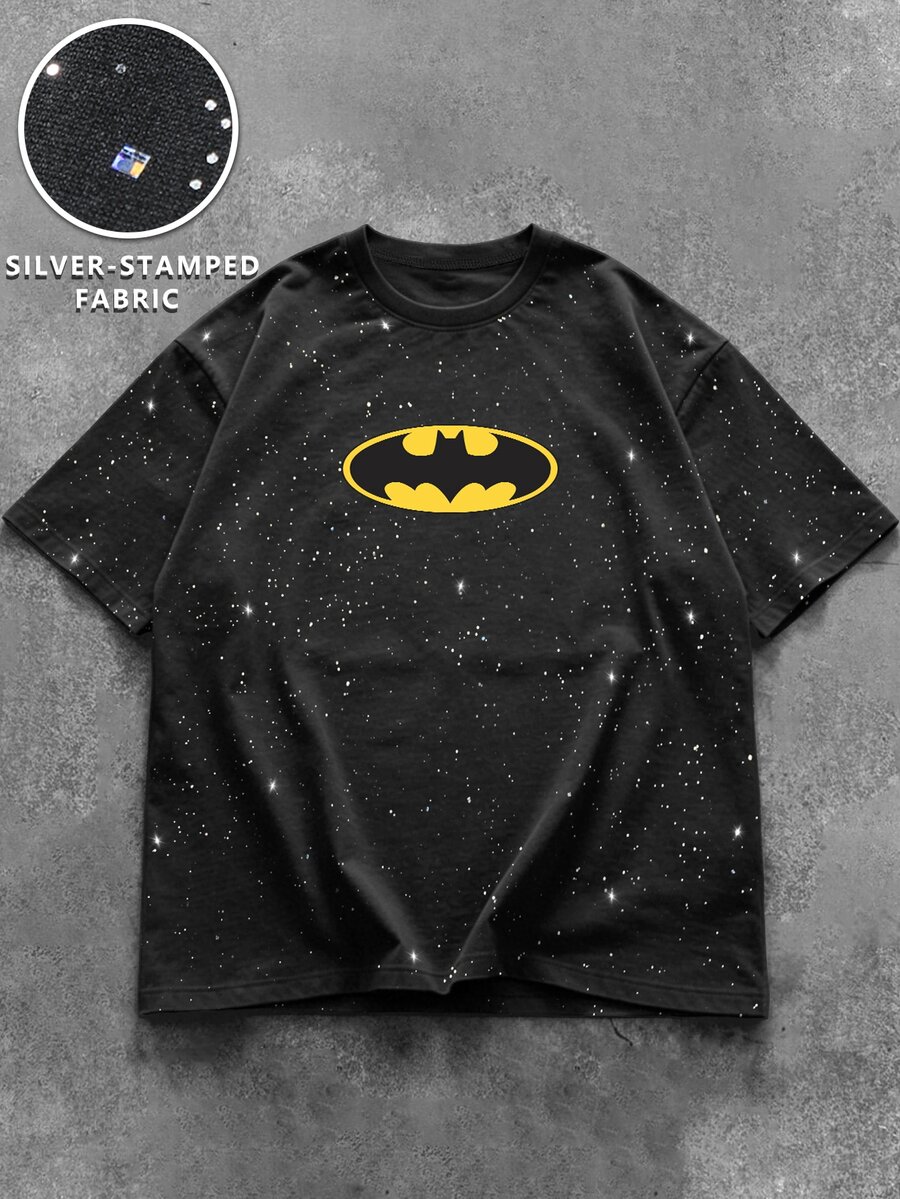 BATMAN X SHEIN Manfinity EMRG 男士圓領短袖卡通圖案印花T恤 - 彩色 - 查看 1
