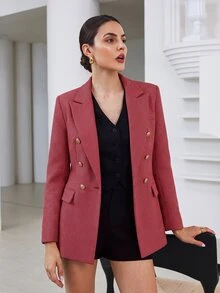 Aveloria Modichic 商務風翻領長袖格紋雙排扣西裝外套 - 彩色 - 查看 3
