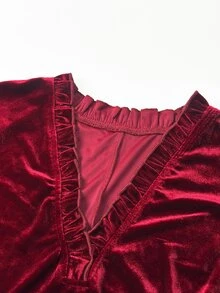 Linhara CURVE Plus Size Knitted Velvet Elegant V-Neck Fall Shirt - Red - View 5