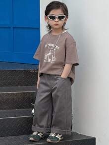 Dazy Kids 小男孩彈性腰帶口袋直筒長褲 - 深灰色 - 查看 3