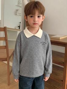 Dazy Kids 兒童秋季服飾 小男孩休閒版型字母印花日系森系風格T恤 - 深灰色 - 查看 4