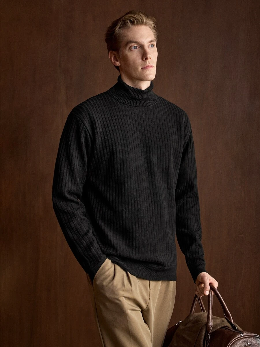 Manfinity CityGents Men's Autumn/Winter High Neck Knit Pullover Sweater - Black - View 1