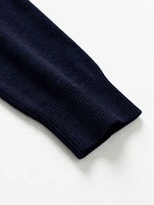 SHEIN CURVE+ Plain Casual Long Sleeve Plus Size Cardigan In Fall/Winter - Navy Blue - View 5