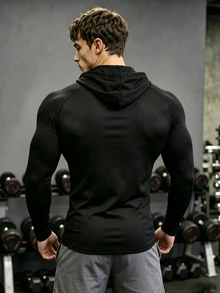 GymBeat Men's Hooded Drawstring Long Sleeve Sports Sweatshirt - Black - View 2
