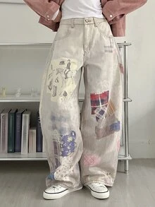 DAZY 女款韓式格紋漸層街頭風寬鬆百搭清新春夏牛仔牛仔褲 - 灰色 - 查看 4