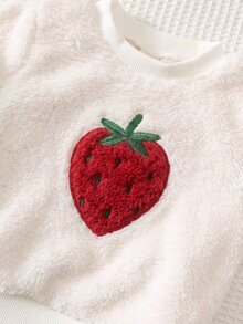 Cozy Pixies 女嬰草莓刺繡圓領長袖毛絨衛衣 - 彩色 - 查看 5