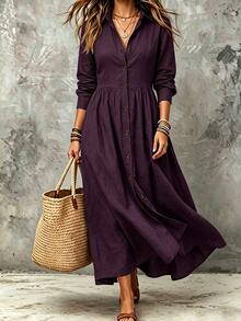 Linhara CURVE Plus Size Woven Elegant Summer Long Dress - Purple - View 1