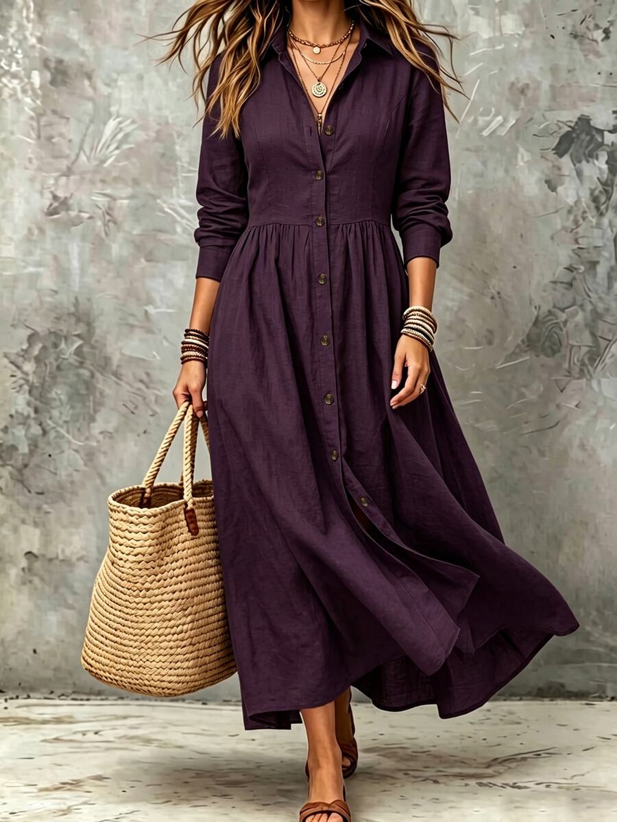 Linhara CURVE Plus Size Woven Elegant Summer Long Dress - Purple - View 1