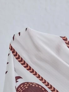 Serenescape فستان نوم طويل بأسلوب العطلات بطبعة زهرية وتصميم رقعات وحافة مكشكشة وأكمام قصيرة - لون مشمشي - مشاهدة 7